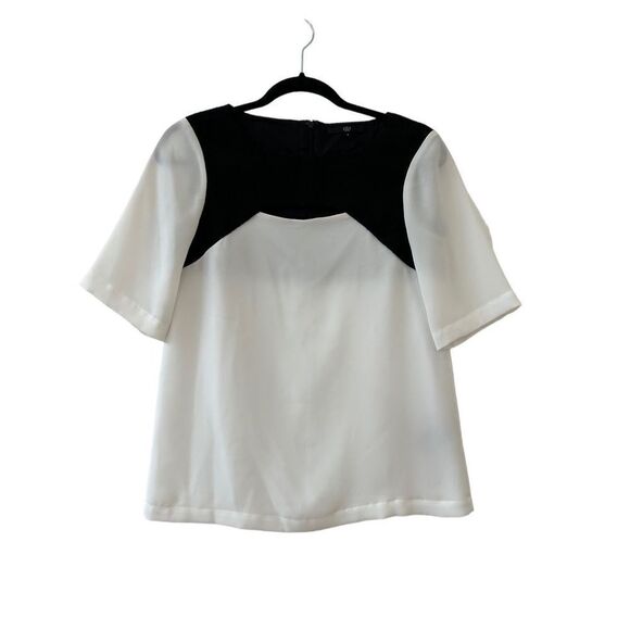 Tibi New York Pullover Tweed and Silk Blouse White & Black Women’s Size 2 - Picture 1 of 7